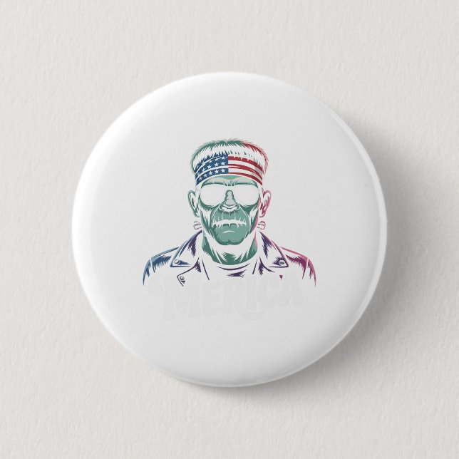 Badge Rond 5 Cm Drapeau Frankenstein Monster Lover Sungles Usa 4e (Devant)