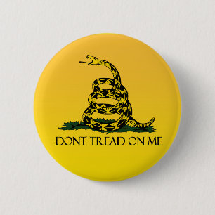 Badge Rond 5 Cm Drapeau Gadsden, Arrière - plan Jaune