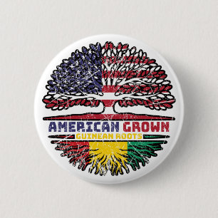Badge Rond 5 Cm Drapeau Guinéen Américain USA Arbre Roots