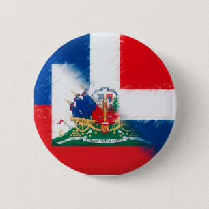 Badge Rond 5 Cm Drapeau Haïti République dominicaine Hispaniol