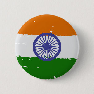 Badge Rond 5 Cm DRAPEAU INDIEN avec effet brosse