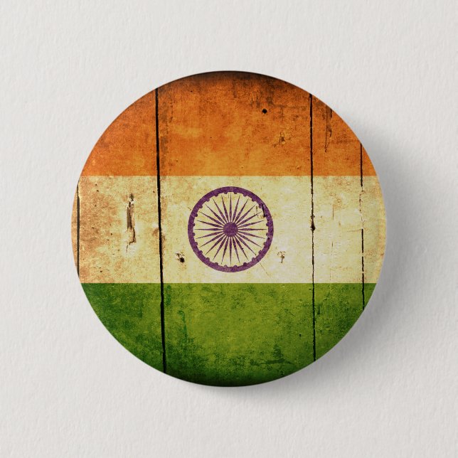 Badge Rond 5 Cm Drapeau indien en bois (Devant)