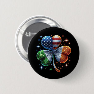 Badge Rond 5 Cm Drapeau irlando-américain FÊTE DE LA SAINT-PATRICK