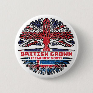 Badge Rond 5 Cm Drapeau islandais britannique UK Tree Roots