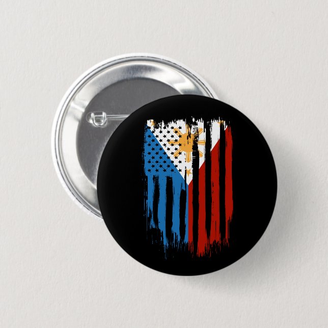 Badge Rond 5 Cm Drapeau mi-américain mi-philippin Philippines (Devant & derrière)