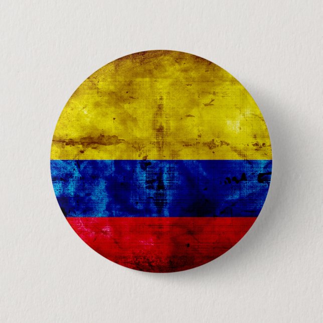 Badge Rond 5 Cm Drapeau patiné de la Colombie (Devant)