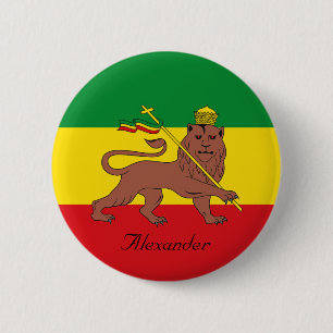 Badge Rond 5 Cm Drapeau rastafarien du Lion de Juda