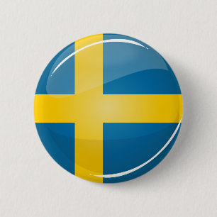 Badge Rond 5 Cm Drapeau suédois rond brillant