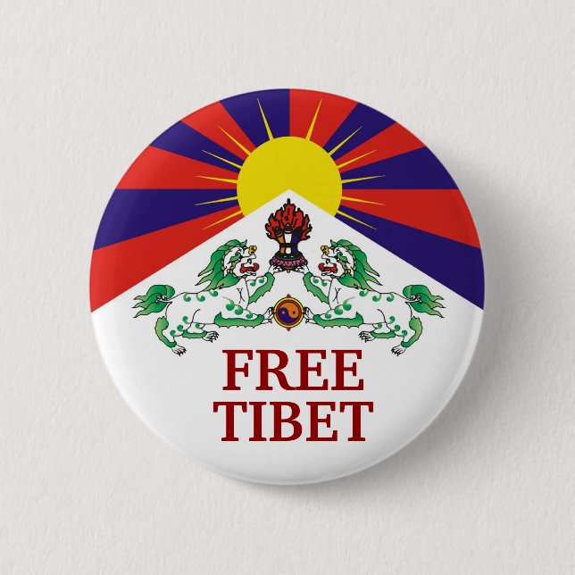 Badge Rond 5 Cm Drapeau tibétain, LIBRE, TIBET (Devant)