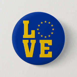 Badge Rond 5 Cm Drapeau UE, Union européenne, AMOUR