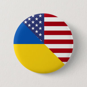 Badge Rond 5 Cm Drapeau ukrainien   Demi-Ukraine USA
