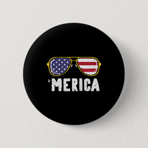 Badge Rond 5 Cm Drapeau US Sunglass Merica Memorial Day Patriotes 