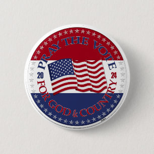 Badge Rond 5 Cm Drapeau USA 2024 Priez pour le vote pour Dieu et l