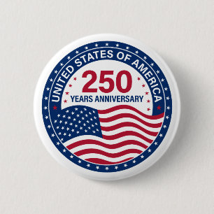 Badge Rond 5 Cm Drapeau USA 250 Ans Bouton Anniversaire