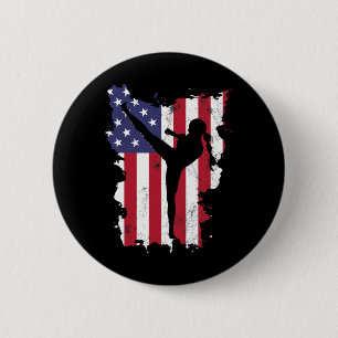 Badge Rond 5 Cm Drapeau Usa Vintage 4 Juillet Kickboxing Femmes En