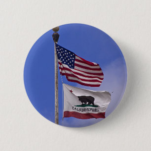 Badge Rond 5 Cm Drapeaux de l'ETAT AMÉRICAIN ET CALIFORNIEN