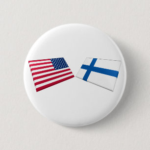 Badge Rond 5 Cm Drapeaux des USA et de la Finlande