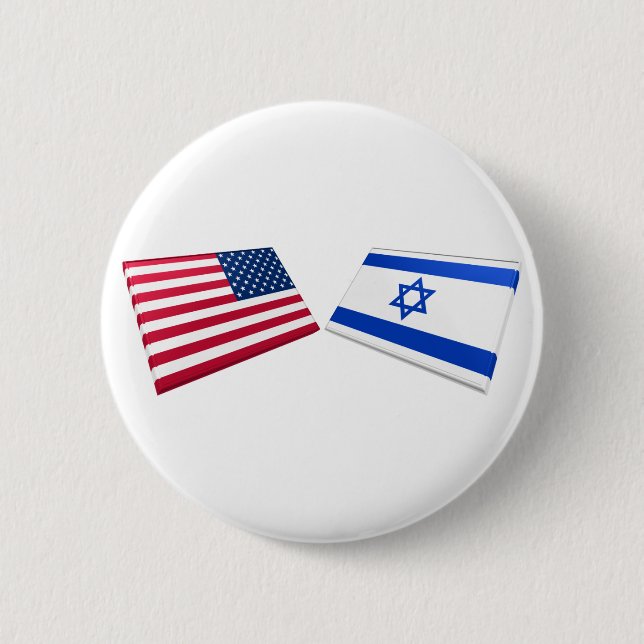 Badge Rond 5 Cm Drapeaux des USA et de l'Israël (Devant)
