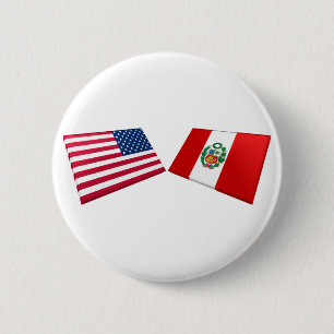 Badge Rond 5 Cm Drapeaux des USA et du Pérou