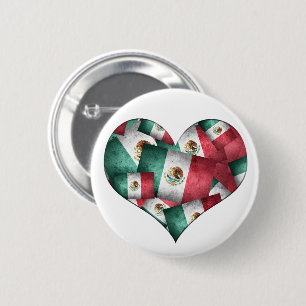 Badge Rond 5 Cm Drapeaux mexicains - Forme de coeur
