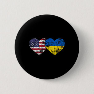 Badge Rond 5 Cm Drapeaux Ukrainiens Américains Vintage Cœurs Amour