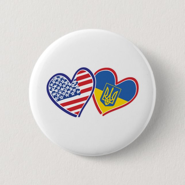 Badge Rond 5 Cm Drapeaux USA-Ukraine (Devant)