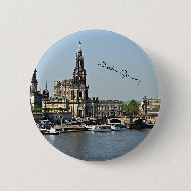 Badge Rond 5 Cm Dresde, paysage urbain de l'Allemagne (Devant)