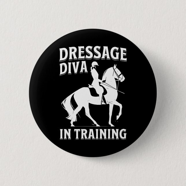 Badge Rond 5 Cm Dressage Diva Dans L'Entraînement Équitation (Devant)