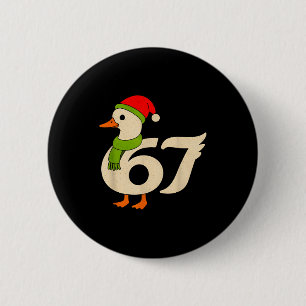 Badge Rond 5 Cm Drôle 67 Oie Noël 6 7 Mème Canard Chapeau de Père