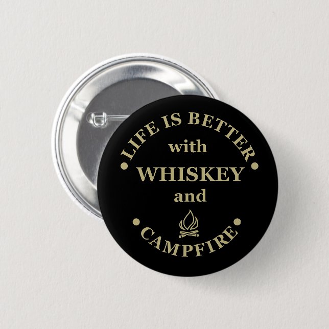 Badge Rond 5 Cm drôle de camping et whisky dire (Devant & derrière)