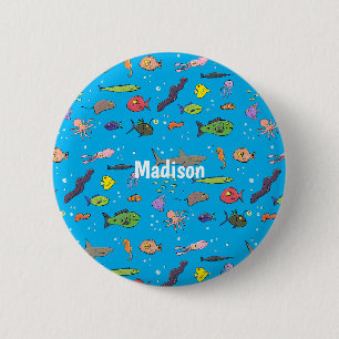 Badge Rond 5 Cm Drôle des créatures marines dessin motif
