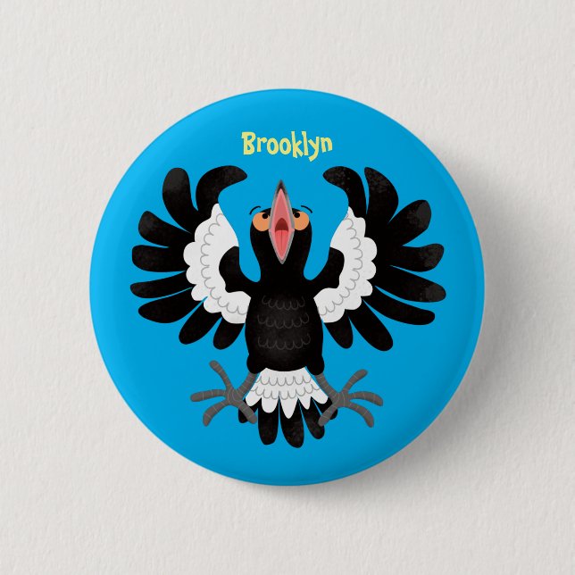 Badge Rond 5 Cm Drôle dessin animé de Magpie australienne (Devant)