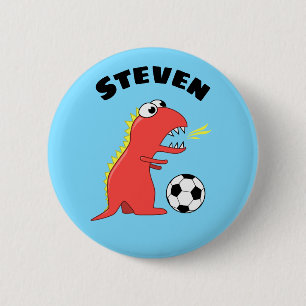Badge Rond 5 Cm Drôle Dinosaure de Football Nom