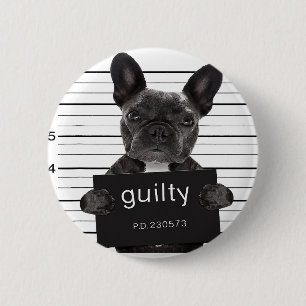 Badge Rond 5 Cm Drôle Français Bulldog Jail Mugshot Bad Chien Crim