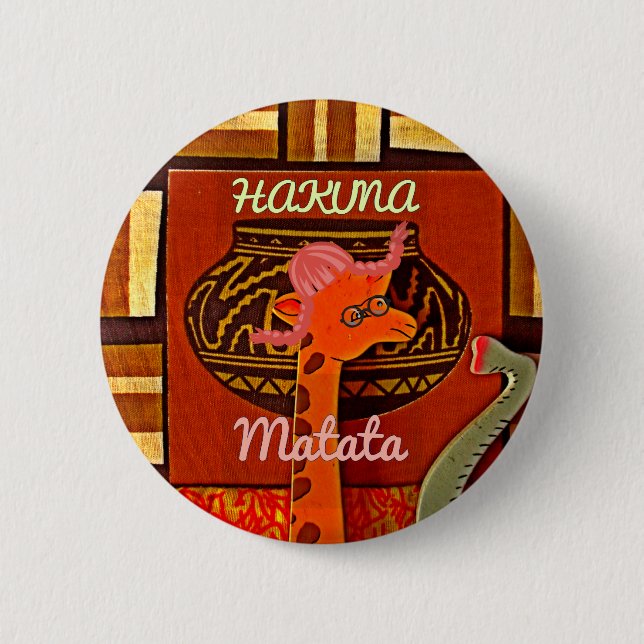 Badge Rond 5 Cm Drôle Giraffe avec texte cool Hakuna Matata (Devant)
