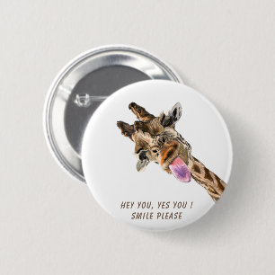 Badge Rond 5 Cm Drôle Giraffe Tongue Out Jouer Bouton Sourire