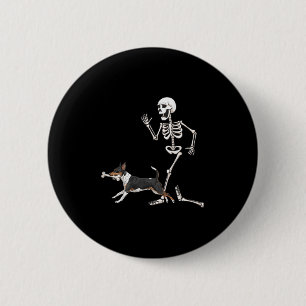 Badge Rond 5 Cm Drôle Halloween Rat Terrier Et Squelette