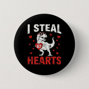 Badge Rond 5 Cm Drôle Je vole des cœurs 67 Saint-Valentin Dinosaur