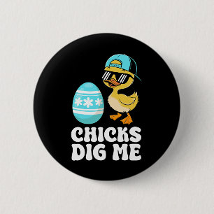 Badge Rond 5 Cm Drôle Joyeux Poussins De Pâques Me Creuser Oeuf De
