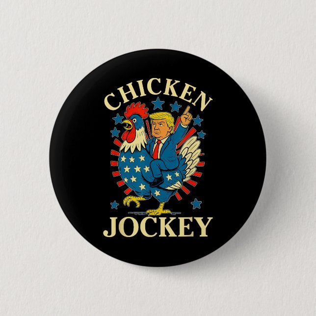 Badge Rond 5 Cm Drôle Mème Jockey de poulet (Devant)
