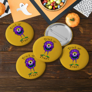 Badge Rond 5 Cm Drôle, Monstre de dessin animé, Halloween "Trick o