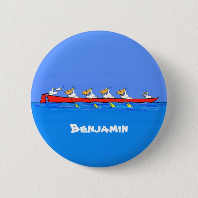 Badge Rond 5 Cm Drôle pélicans rameurs dessin animé (Devant)