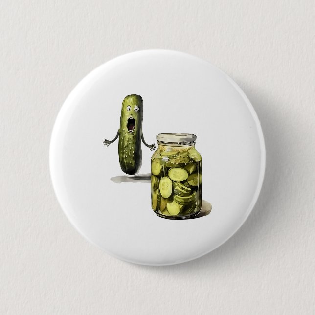 Badge Rond 5 Cm Drôle Pickle Surprend Un Concombre Et Un Bocal De  (Devant)