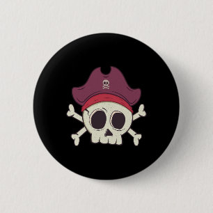 Badge Rond 5 Cm Drôle Pirate Skull Cartoon Halloween
