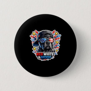 Badge Rond 5 Cm Drôle rouge blanc et woof cane corso chien patriot