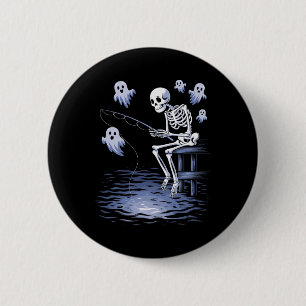 Badge Rond 5 Cm Drôle Skeleton Pêche Amateurs Éffrayant Halloween