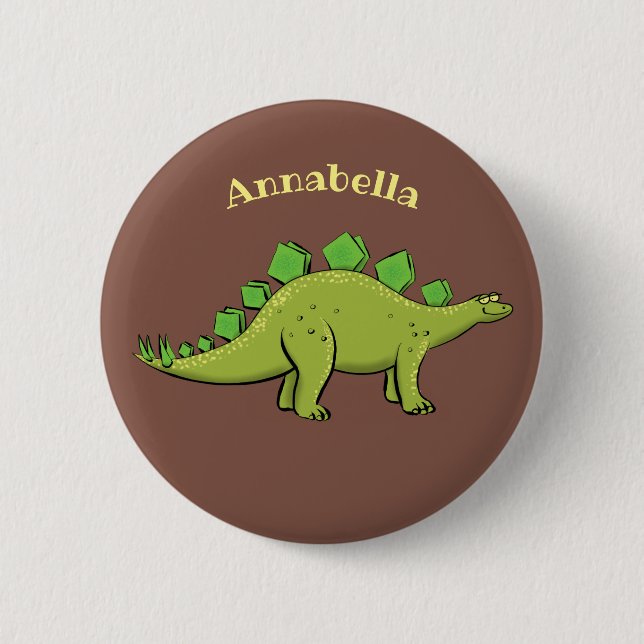 Badge Rond 5 Cm Drôle stegosaurus dinosaure dessin animé (Devant)