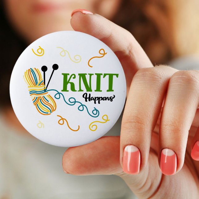 Badge Rond 5 Cm Drôle Tricot dire Knit Happens w boule de fil (Pin Button Badge for knitter)