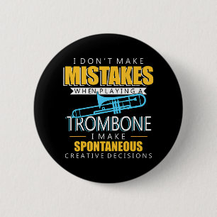 Badge Rond 5 Cm Drôle Trombone Music Instrument Player