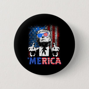 Badge Rond 5 Cm Drôle Trump 4 Juillet Merica Drapeau Américain Lun